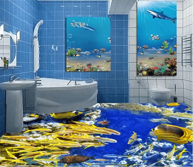 3D Yellow Fish Group 194 Floor Mural Wallpaper AJ Wallpaper 2 