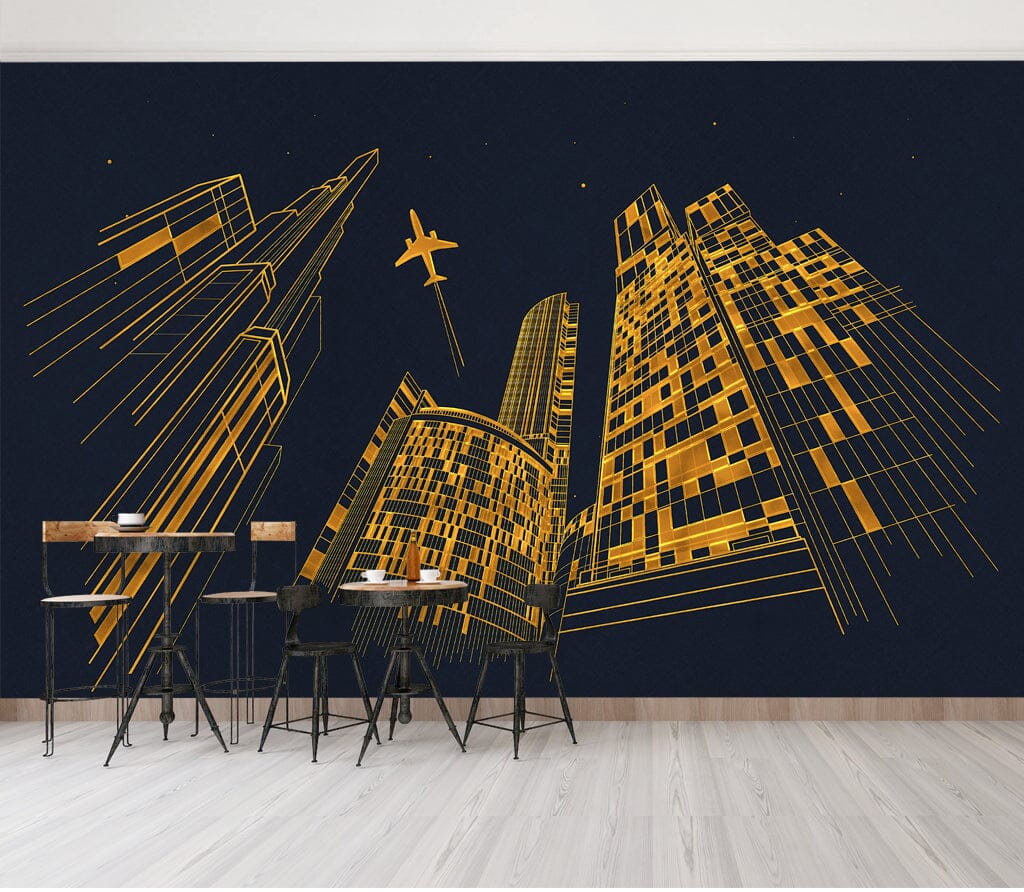 3D Golden Tall Building WC069 Wall Murals Wallpaper AJ Wallpaper 2 