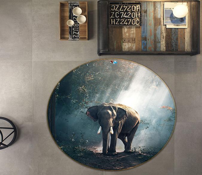 3D Woodland Elephant 234 Round Non Slip Rug Mat Mat AJ Creativity Home 