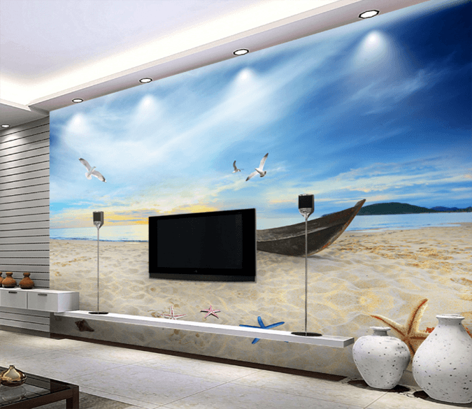 3D Beach Boat 343 Wallpaper AJ Wallpaper 