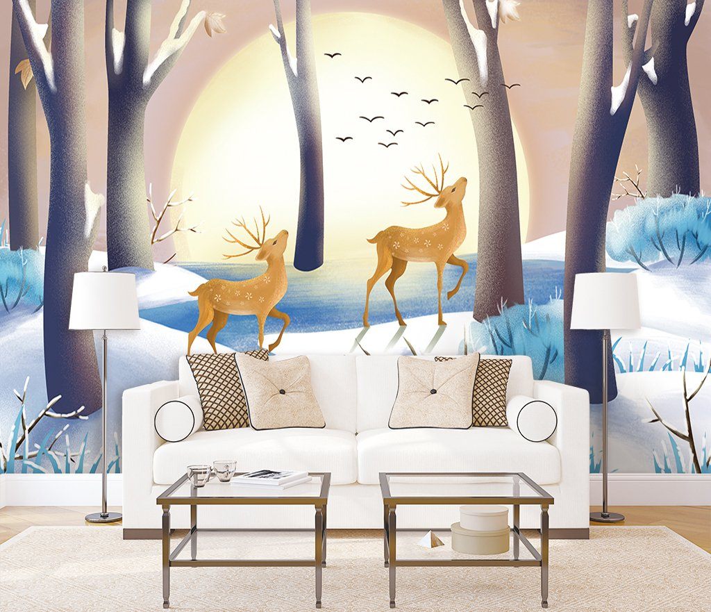3D Deer Forest 595 Wall Murals Wallpaper AJ Wallpaper 2 