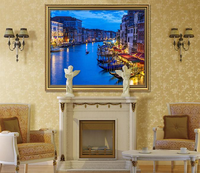 3D City Boat 052 Fake Framed Print Painting Wallpaper AJ Creativity Home 