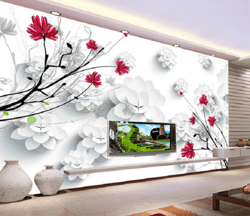 3D Small Red Flowery 312 Wallpaper AJ Wallpaper 