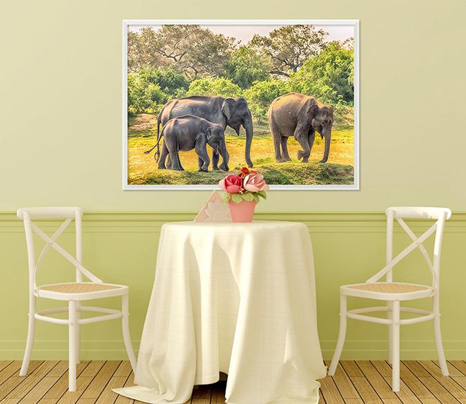 3D Elephant Walking 060 Fake Framed Print Painting Wallpaper AJ Creativity Home 