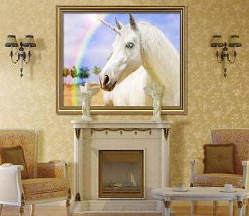 3D White Unicorn 056 Fake Framed Print Painting Wallpaper AJ Creativity Home 