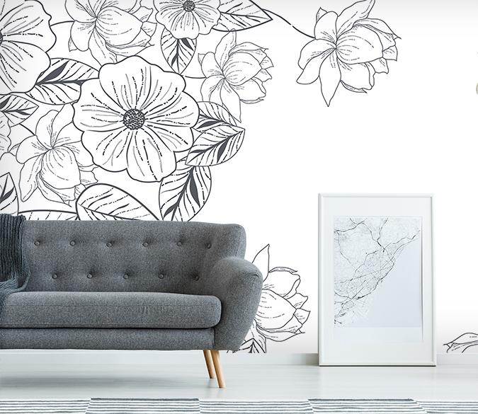 3D Black Line Flowers 019 Wallpaper AJ Wallpaper 