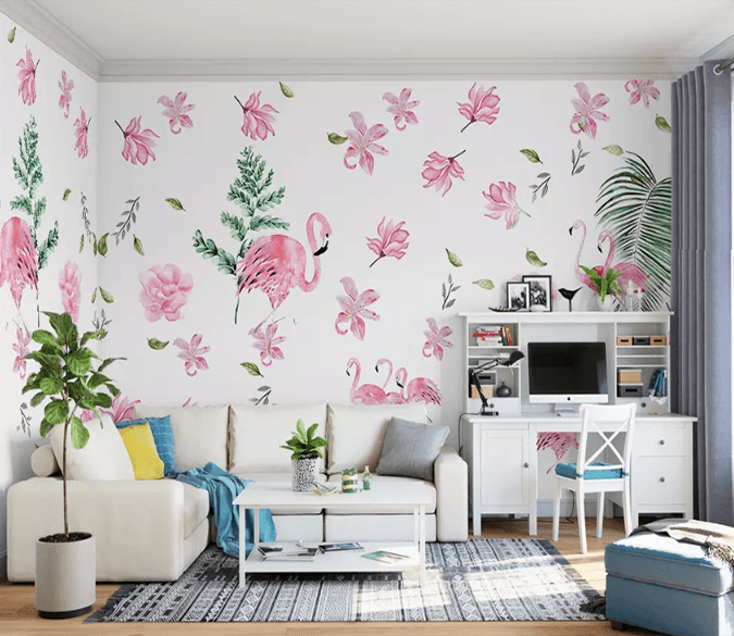 3D Flamingo Safflower 1354 Wallpaper AJ Wallpaper 2 