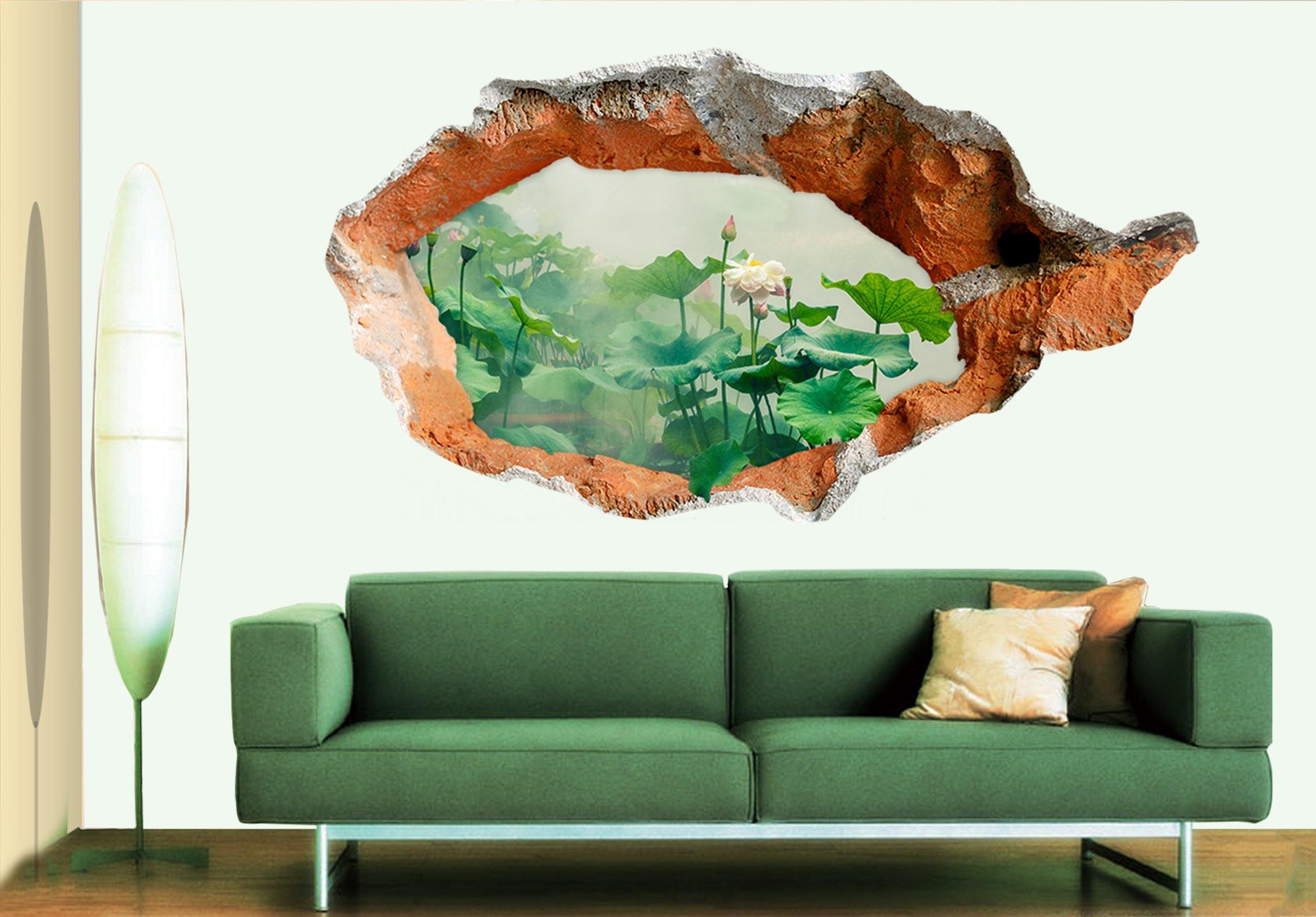 3D Misty Lotus Flowers 015 Broken Wall Murals Wallpaper AJ Wallpaper 