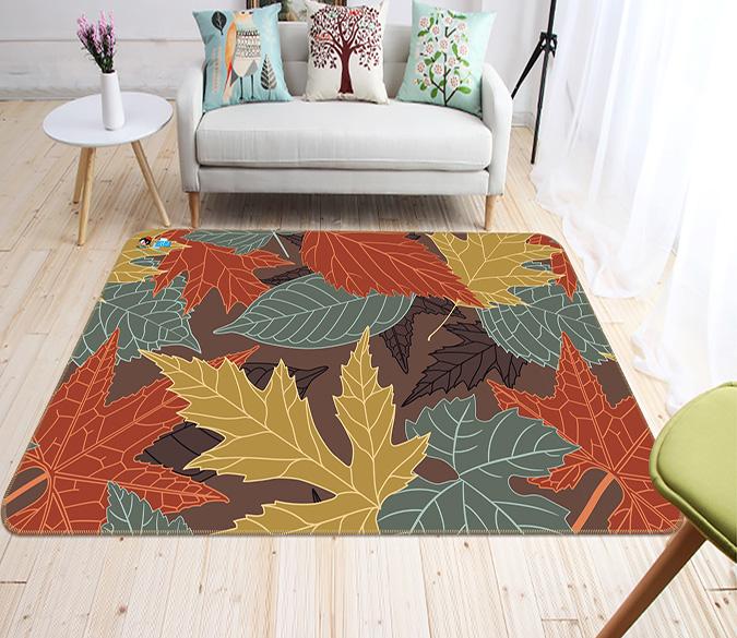 3D Red Leaves 071 Non Slip Rug Mat Mat AJ Creativity Home 