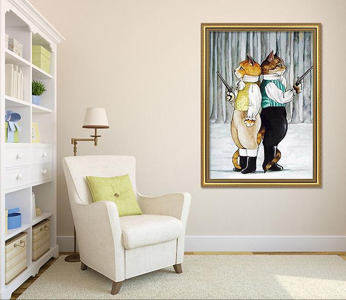 3D Back To Back 087 Fake Framed Print Painting Wallpaper AJ Creativity Home 