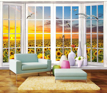 3D Window Sunflower 728 Wallpaper AJ Wallpaper 