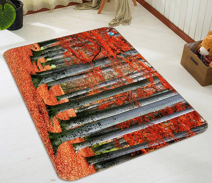 3D Forest Red Leaf 681 Non Slip Rug Mat Mat AJ Creativity Home 