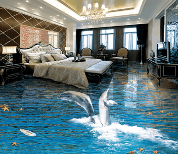 3D Dolphin Jumping 037 Floor Mural Wallpaper AJ Wallpaper 2 
