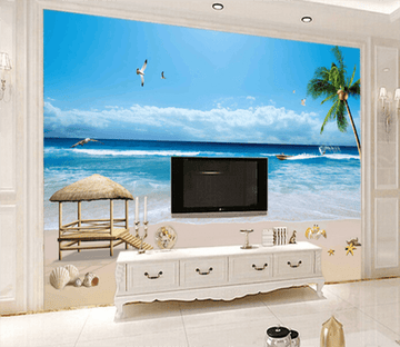 3D Sea Coconut 464 Wallpaper AJ Wallpaper 