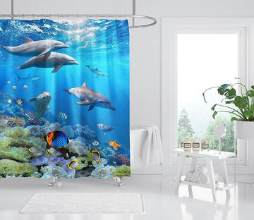 3D Coral Dolphin Fish 070 Shower Curtain 3D Shower Curtain AJ Creativity Home 