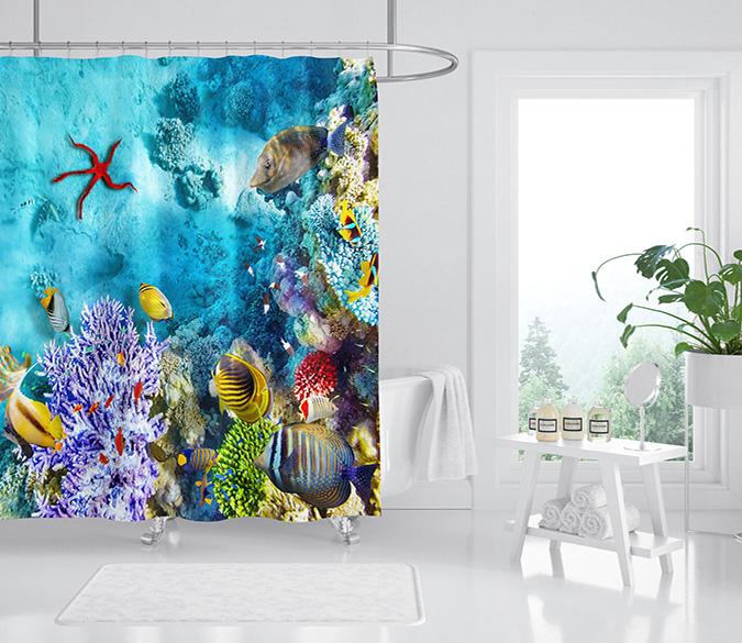 3D Coral Starfish 093 Shower Curtain 3D Shower Curtain AJ Creativity Home 