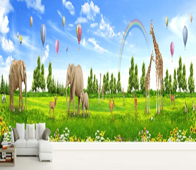 3D Lawn Giraffe Rainbow 1636 Wallpaper AJ Wallpaper 2 