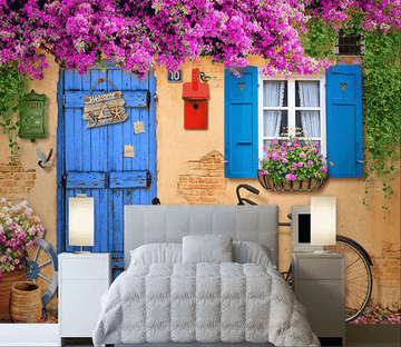 3D Wooden Door Flower Bicycle 185 Wallpaper AJ Wallpaper 2 