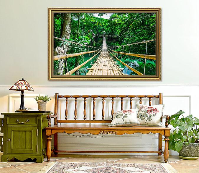 3D Long Wooden Bridge 009 Fake Framed Print Painting Wallpaper AJ Creativity Home 