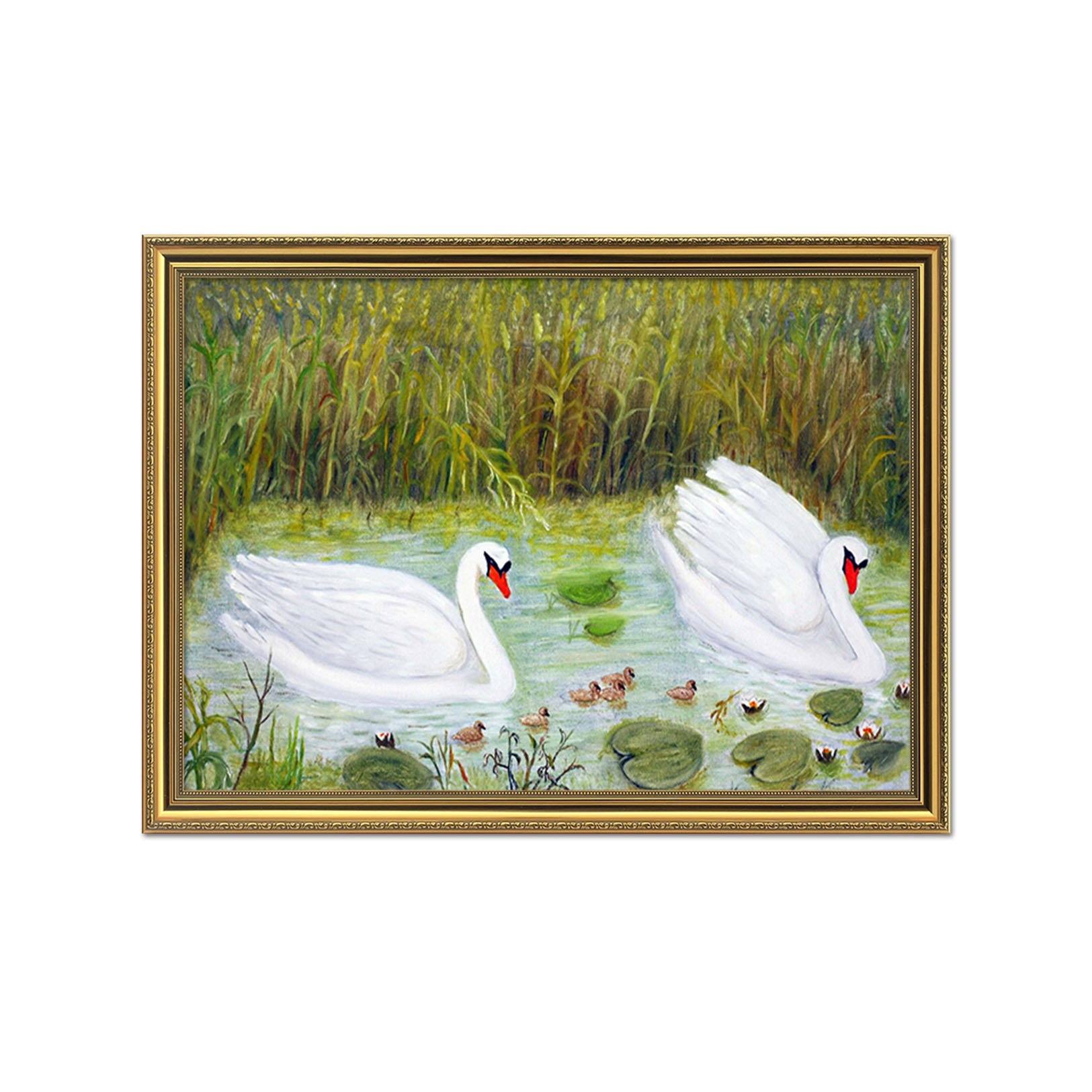 3D White Swan 063 Fake Framed Print Painting Wallpaper AJ Creativity Home 