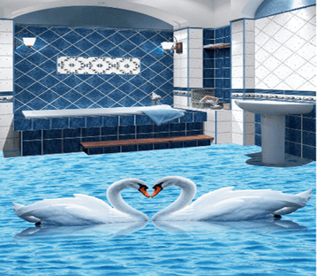 3D Swan Lovers 344 Floor Mural Wallpaper AJ Wallpaper 2 