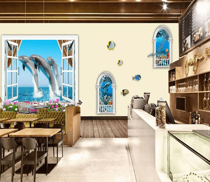 3D Window Dolphin Dinosaur 244 Wallpaper AJ Wallpaper 2 