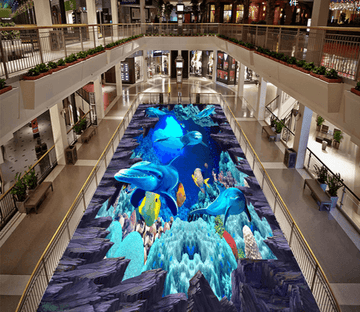 3D Wood Dolphins 110 Floor Mural Wallpaper AJ Wallpaper 2 