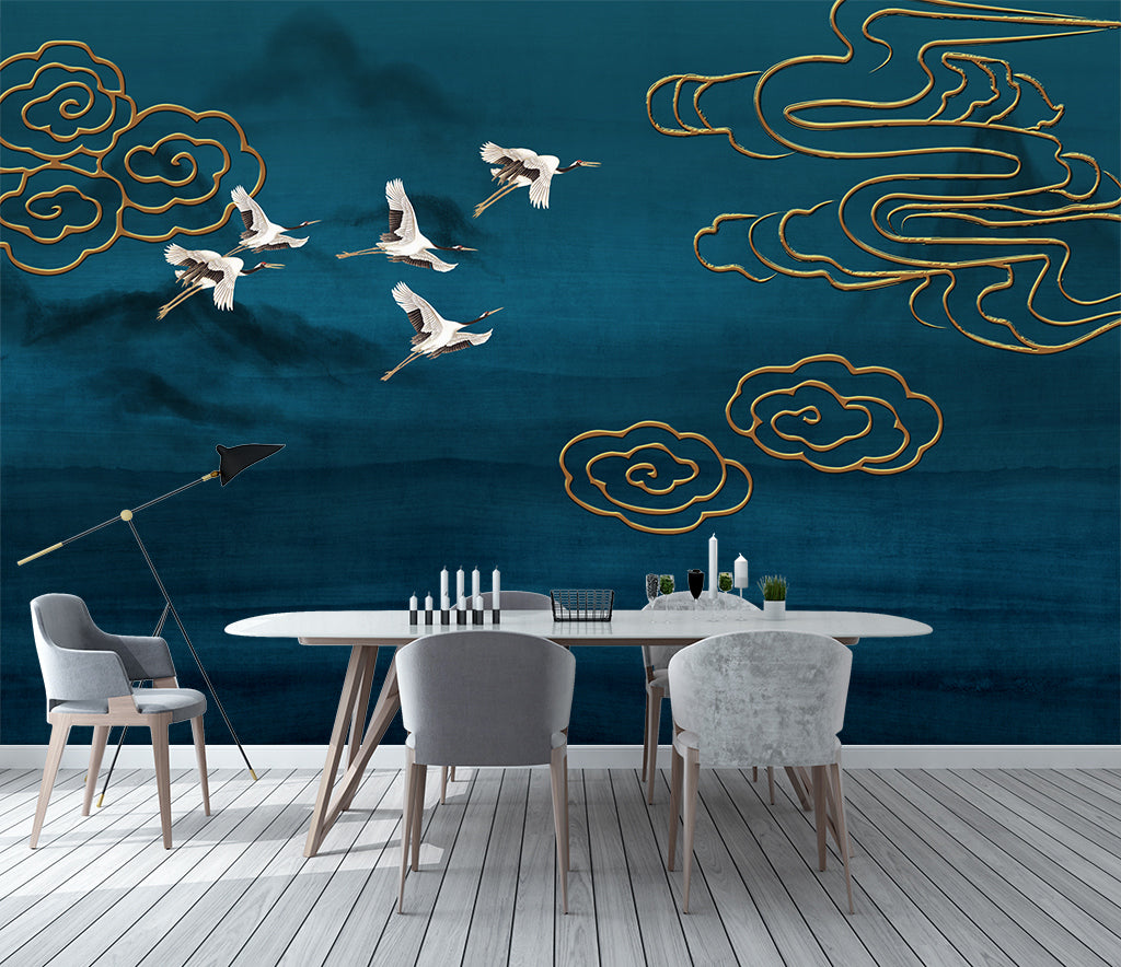 3D Golden Clouds WC053 Wall Murals