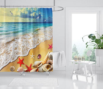 3D Beach Starfish Shell 066 Shower Curtain 3D Shower Curtain AJ Creativity Home 