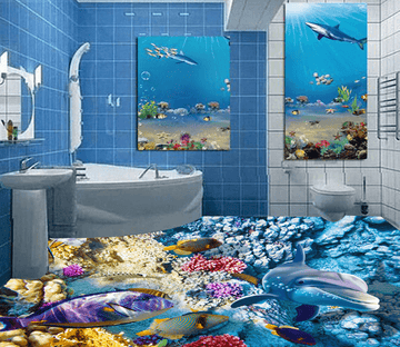3D Smiling Dolphins 005 Floor Mural Wallpaper AJ Wallpaper 2 