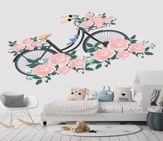 3D Bicycle Flower 025 Wall Stickers Wallpaper AJ Wallpaper 