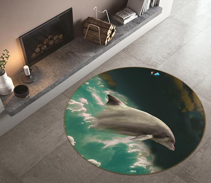 3D Dolphin Jump 140 Round Non Slip Rug Mat Mat AJ Creativity Home 