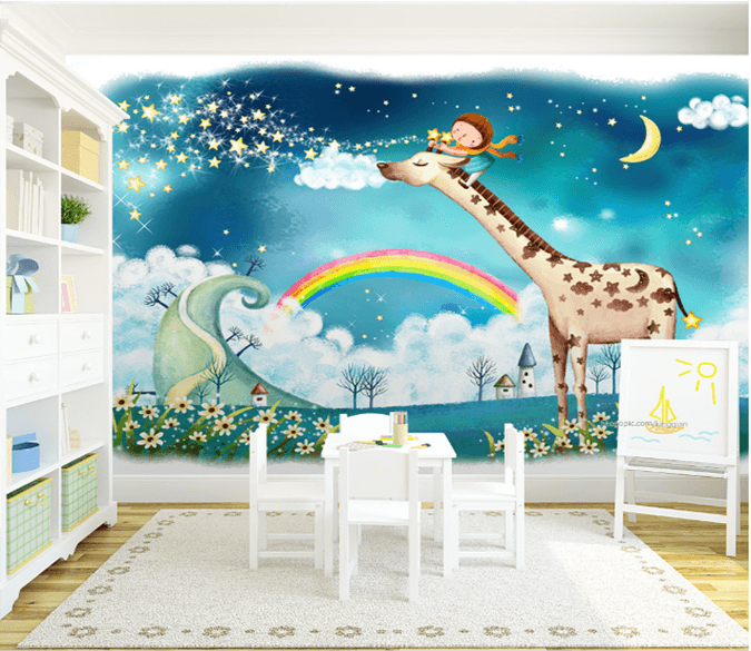 3D Giraffe Rainbow 346 Wallpaper AJ Wallpaper 