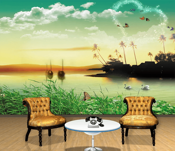 3D River Swan Butterfly 784 Wallpaper AJ Wallpaper 2 