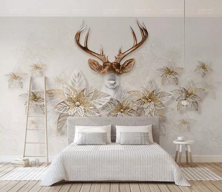 3D Flower Deer WC103 Wall Murals Wallpaper AJ Wallpaper 2 