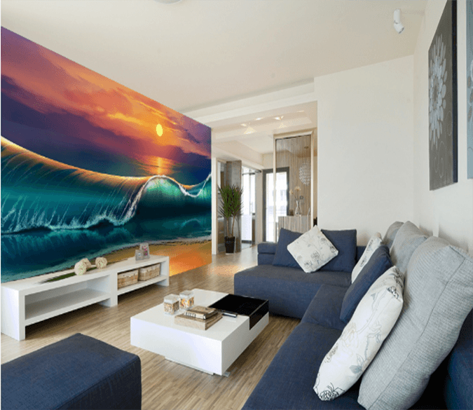 3D Waves Sunset 481 Wallpaper AJ Wallpaper 