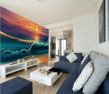 3D Waves Sunset 481 Wallpaper AJ Wallpaper 