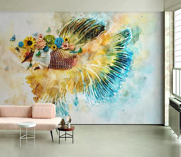 3D Goldfish Sunflower 364 Wallpaper AJ Wallpaper 