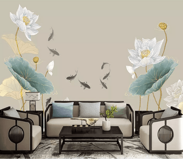 3D Lotus Leaf Goldfish 1609 Wallpaper AJ Wallpaper 2 