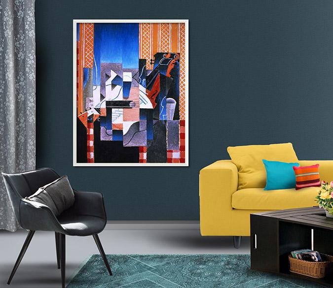 3D Blue Abstract 123 Fake Framed Print Painting Wallpaper AJ Creativity Home 
