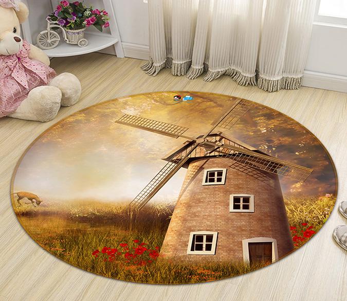 3D Windmill Deer 359 Round Non Slip Rug Mat Mat AJ Creativity Home 
