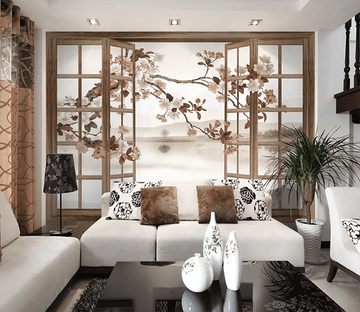 3D Wooden Window Flower 1186 Wallpaper AJ Wallpaper 2 
