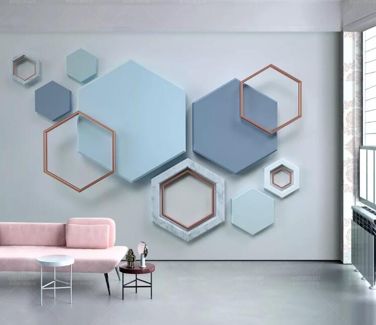 3D Blue Polygon WC114 Wall Murals Wallpaper AJ Wallpaper 2 
