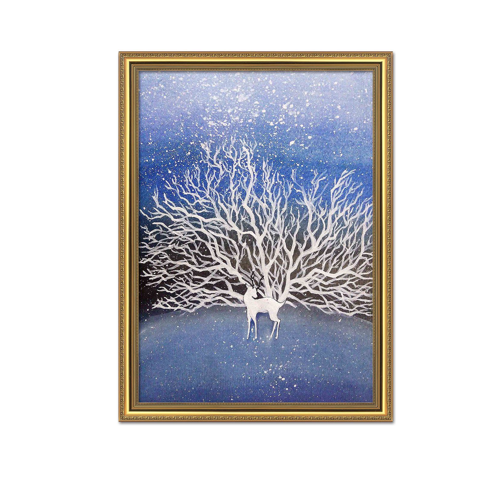 3D White Deer 098 Fake Framed Print Painting Wallpaper AJ Creativity Home 