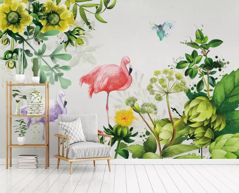 3D Flamingo Plant 081 Wall Murals Wallpaper AJ Wallpaper 2 