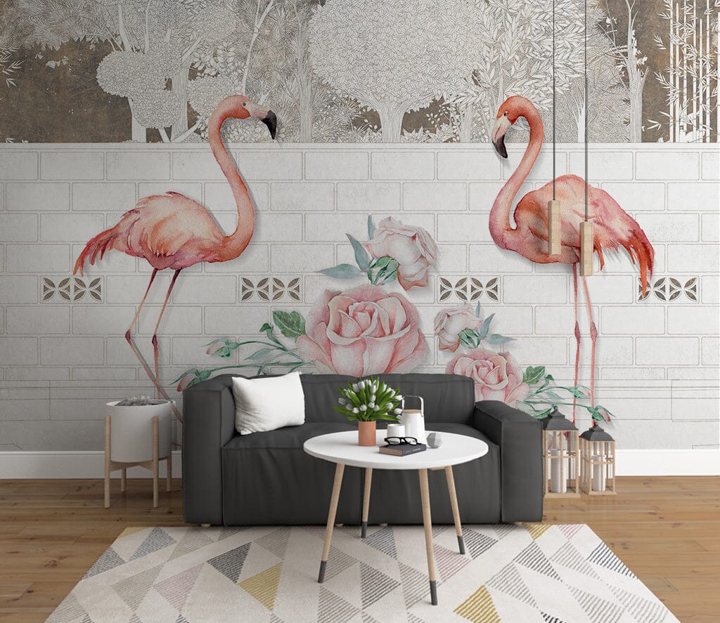 3D Pink Flamingo WC005 Wall Murals Wallpaper AJ Wallpaper 2 