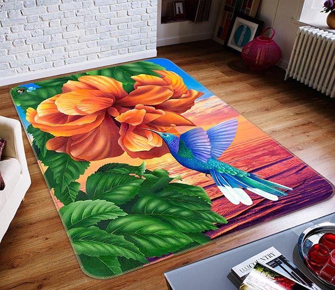 3D Orange Flower Bird 039 Non Slip Rug Mat Mat AJ Creativity Home 