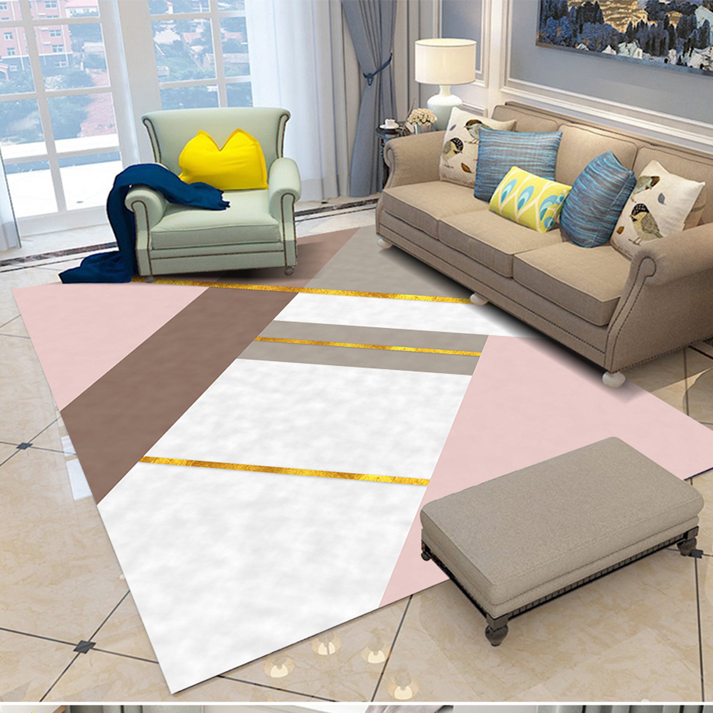 3D Colored Geometric Pattern WG443 Non Slip Rug Mat Mat AJ Creativity Home 