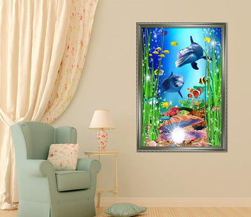 3D Docile Dolphins 062 Fake Framed Print Painting Wallpaper AJ Creativity Home 
