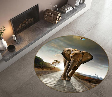 3D Backlight Elephant 047 Round Non Slip Rug Mat Mat AJ Creativity Home 